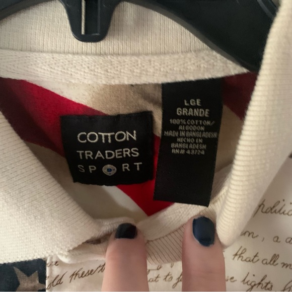 Men’s L COTTON TRADERS SPORT Polo Shirt Declaration of Independence S/S Flag EXC - Picture 3 of 11